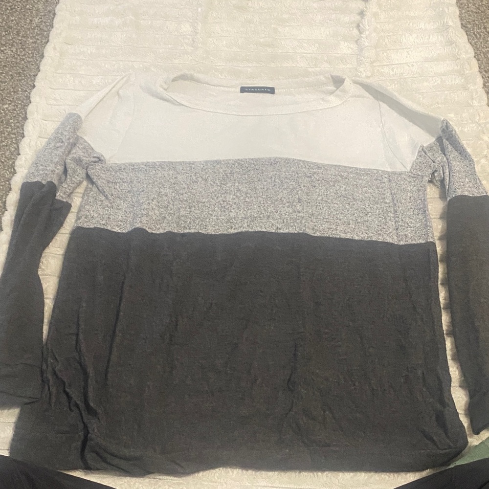Caslon White, Gray & Black Colorblock Long Sleeve Tee